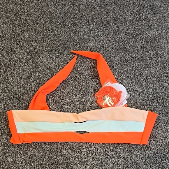 NWT PQ Women Colorblock Bandeu Orange &Cream Bikini Swimwear Sz S - Picture 1 of 1